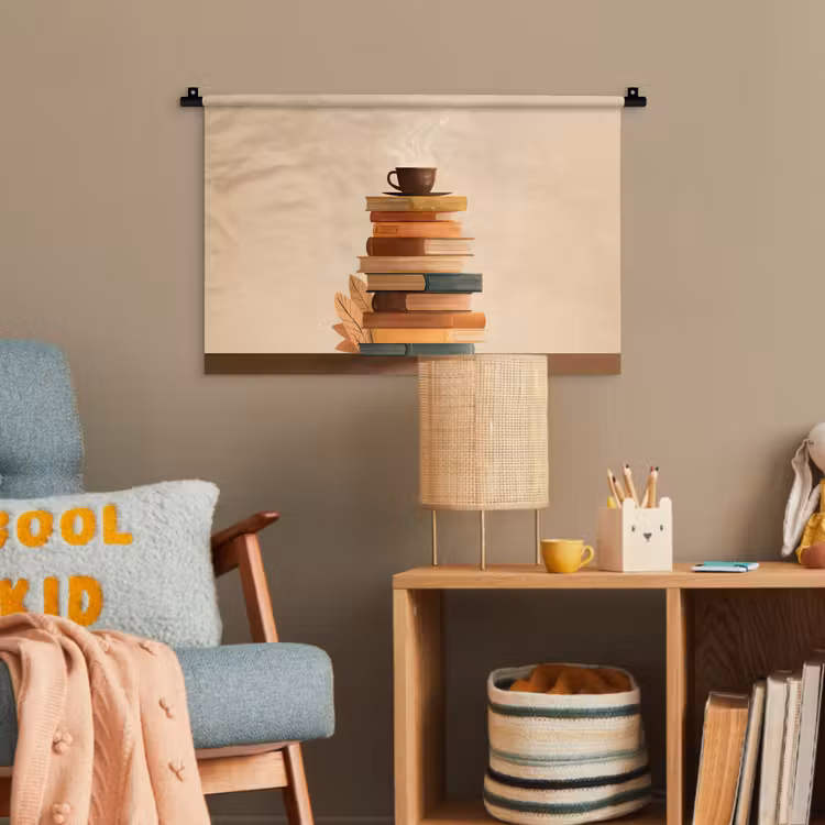 Boeken - Toren - Koffie - Beige Wandkleed katoen klein -wsfeer4_kind