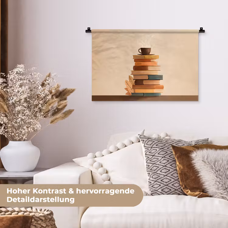 Boeken - Toren - Koffie - Beige Wandkleed katoen klein -tsfeer1_DE