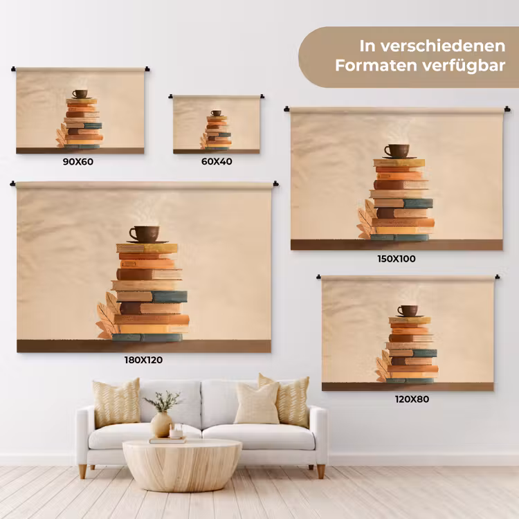 Boeken - Toren - Koffie - Beige Wandkleed katoen klein -tsfeer8_DE