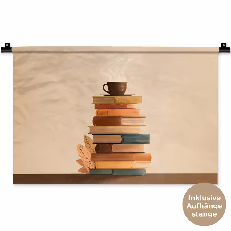 Boeken - Toren - Koffie - Beige Wandkleed katoen klein -t3d_DE