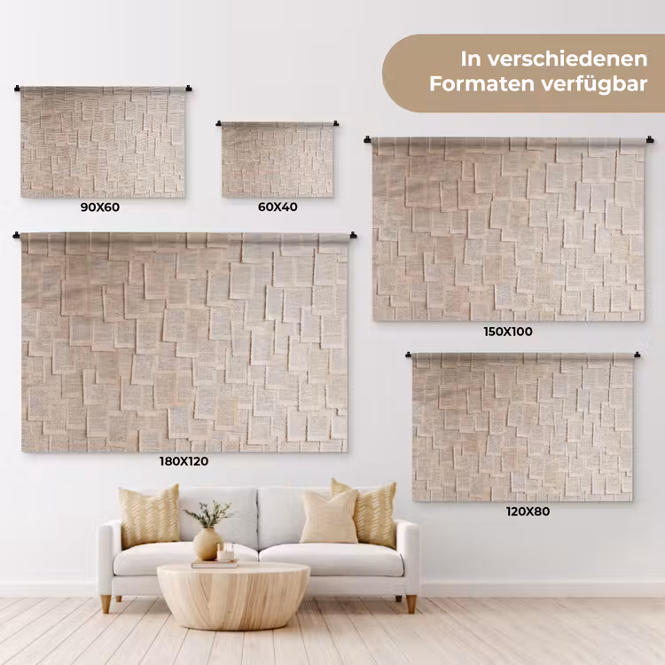 Boekpagina - Collage - Literatuur - Vintage - Beige Wandkleed katoen klein -tsfeer8_DE