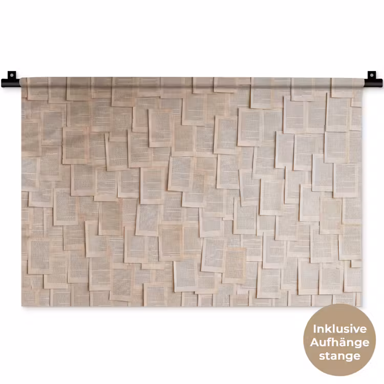 Boekpagina - Collage - Literatuur - Vintage - Beige Wandkleed katoen klein -t3d_DE