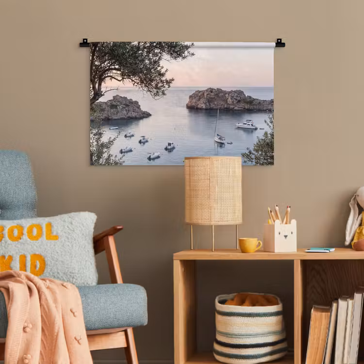 Wandteppich - Bucht – Boote – Sonnenuntergang - Baai - boten - zonsondergang Wandkleed katoen klein