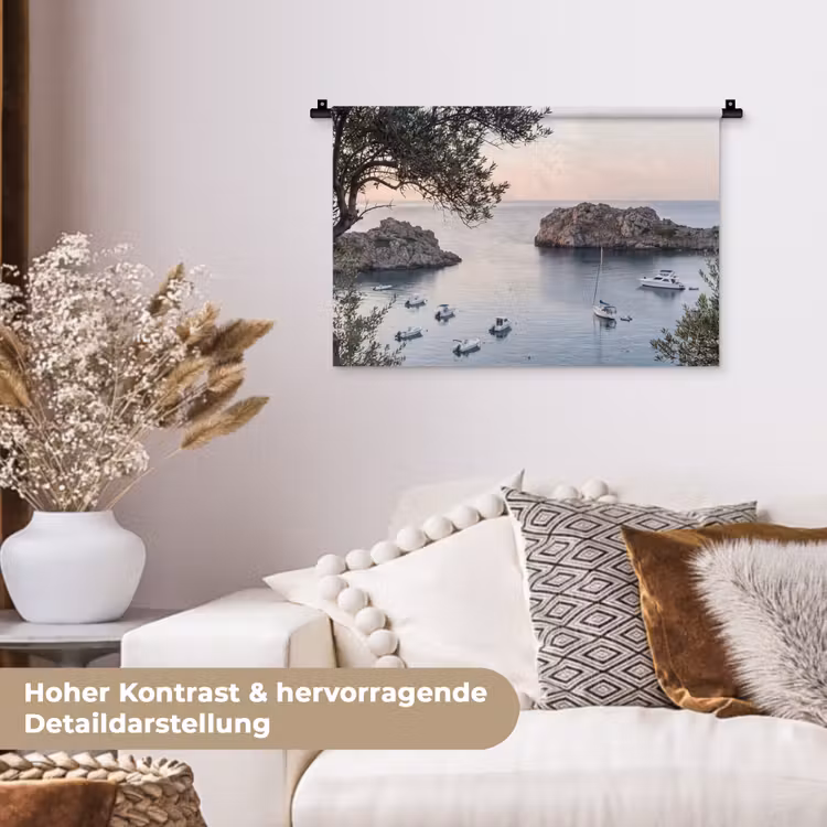 Wandteppich - Bucht – Boote – Sonnenuntergang - Baai - boten - zonsondergang Wandkleed katoen klein