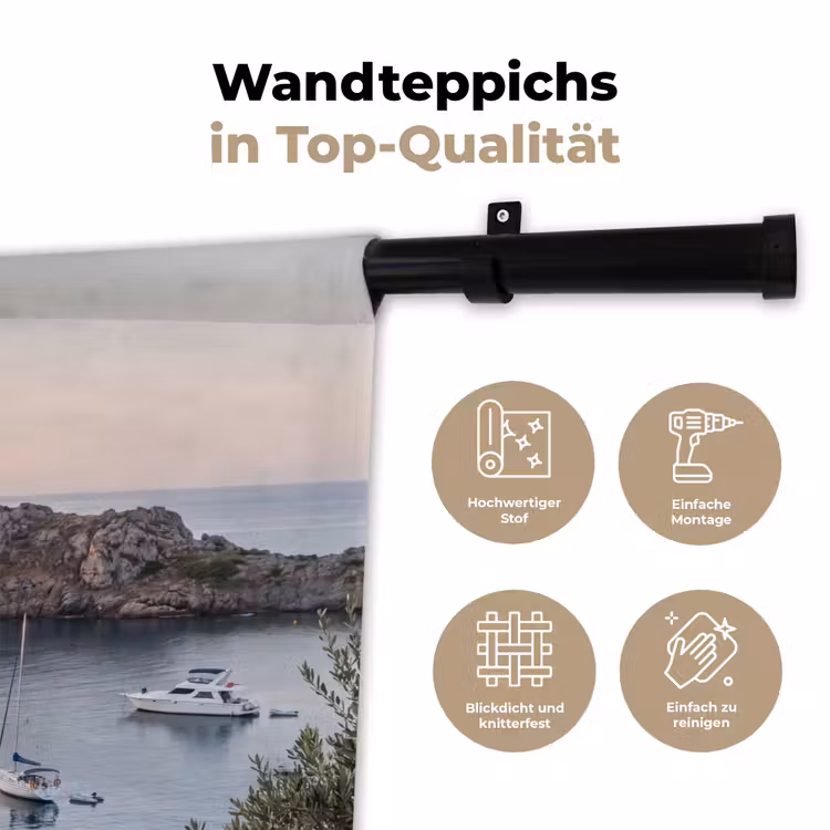 Wandteppich - Bucht – Boote – Sonnenuntergang - Baai - boten - zonsondergang Wandkleed katoen klein
