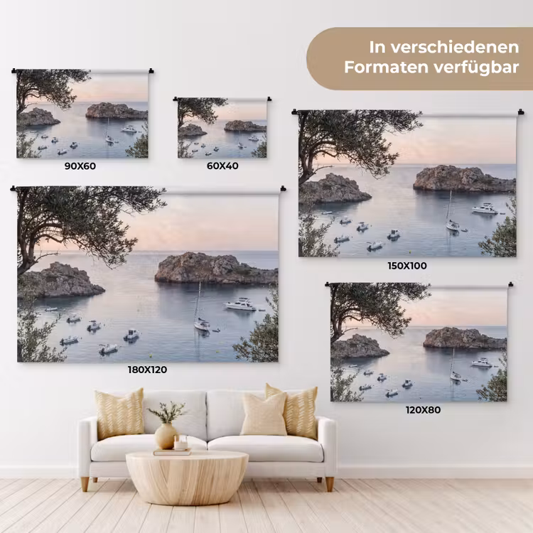Wandteppich - Bucht – Boote – Sonnenuntergang - Baai - boten - zonsondergang Wandkleed katoen klein