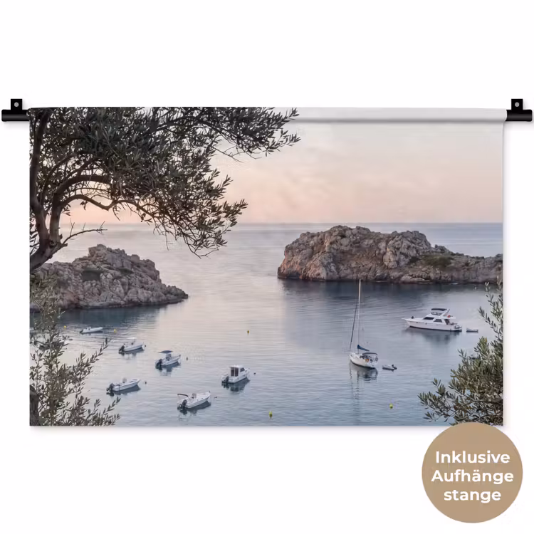 Wandteppich - Bucht – Boote – Sonnenuntergang - Baai - boten - zonsondergang Wandkleed katoen klein