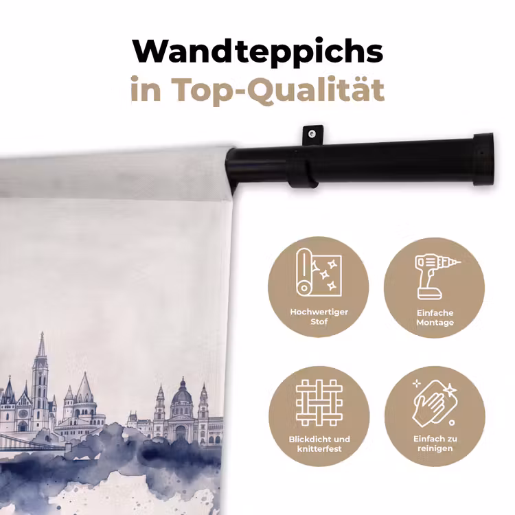 Boedapest - Skyline - Architectuur - Aquarel - Blauw Wandkleed katoen klein -tsfeer2_DE
