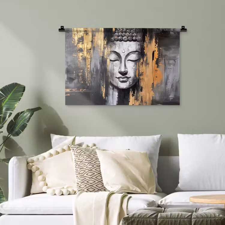Boedhha - Penseelstreken - Goud - Abstract Wandkleed katoen klein -sfeer7