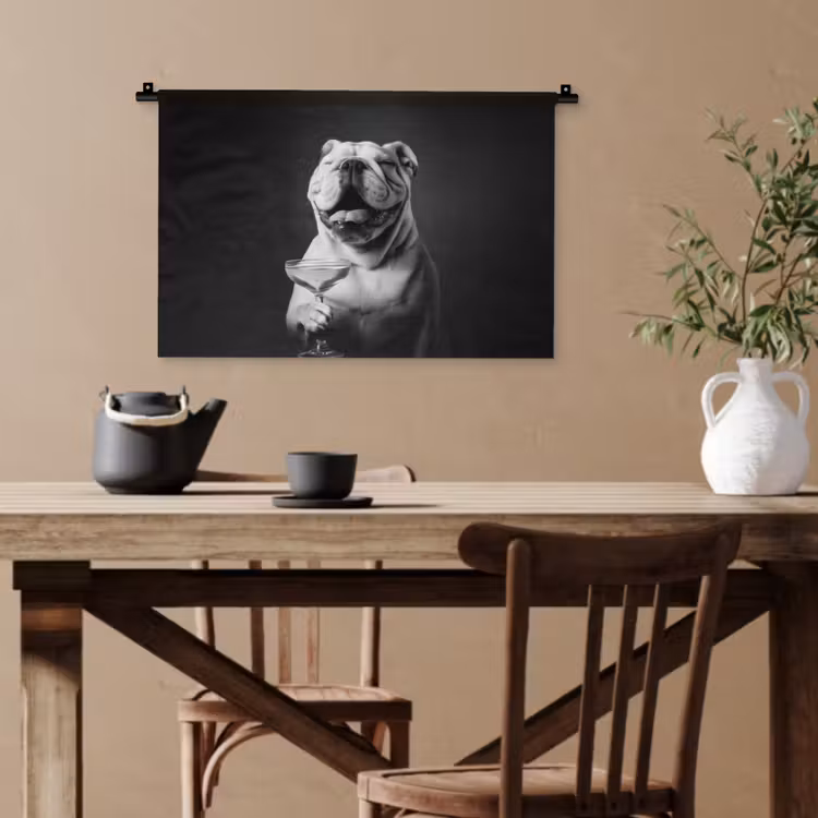 Buldog - Hond - Glas Wandkleed katoen klein -sfeer6