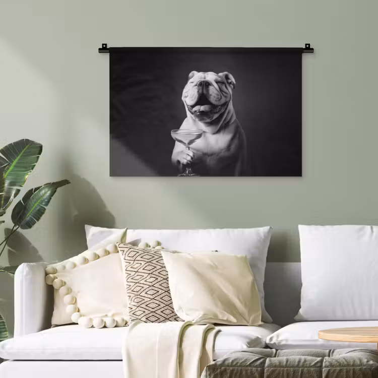 Buldog - Hond - Glas Wandkleed katoen klein -sfeer7