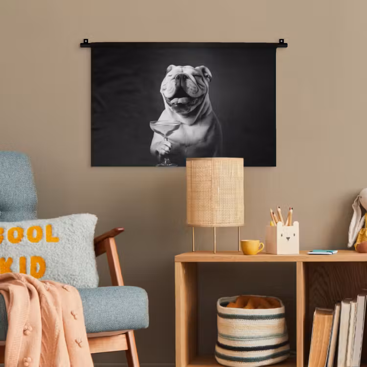 Buldog - Hond - Glas Wandkleed katoen klein -wsfeer4_kind