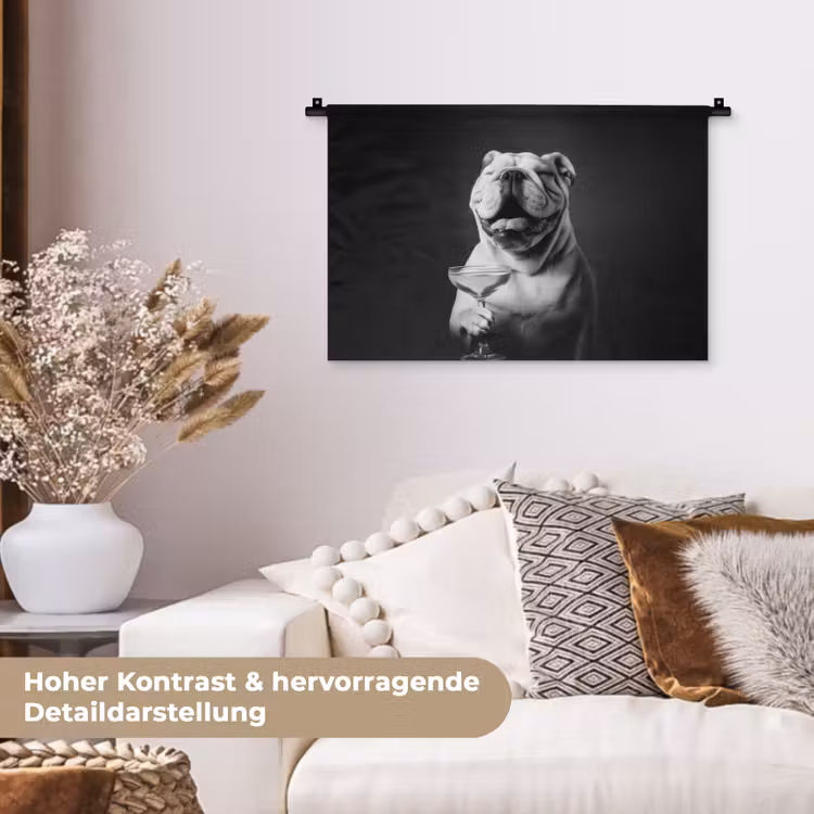 Buldog - Hond - Glas Wandkleed katoen klein -tsfeer1_DE
