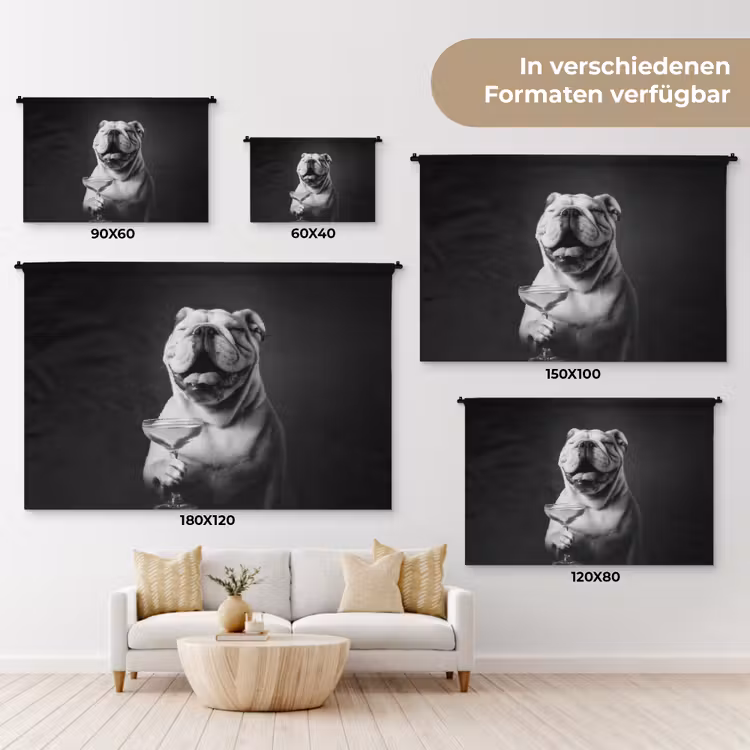 Buldog - Hond - Glas Wandkleed katoen klein -tsfeer8_DE