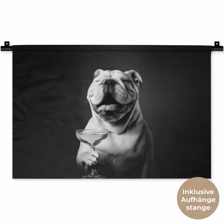 Buldog - Hond - Glas Wandkleed katoen klein -t3d_DE