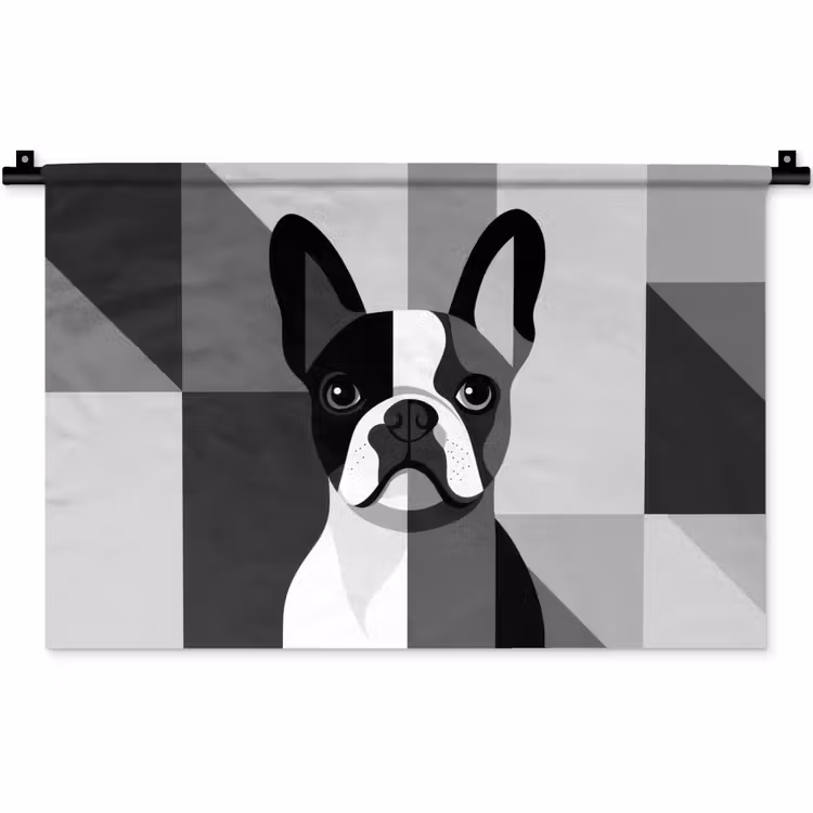 Buldog - Zwart - Abstract - Vlakken Wandkleed katoen klein -zz3d