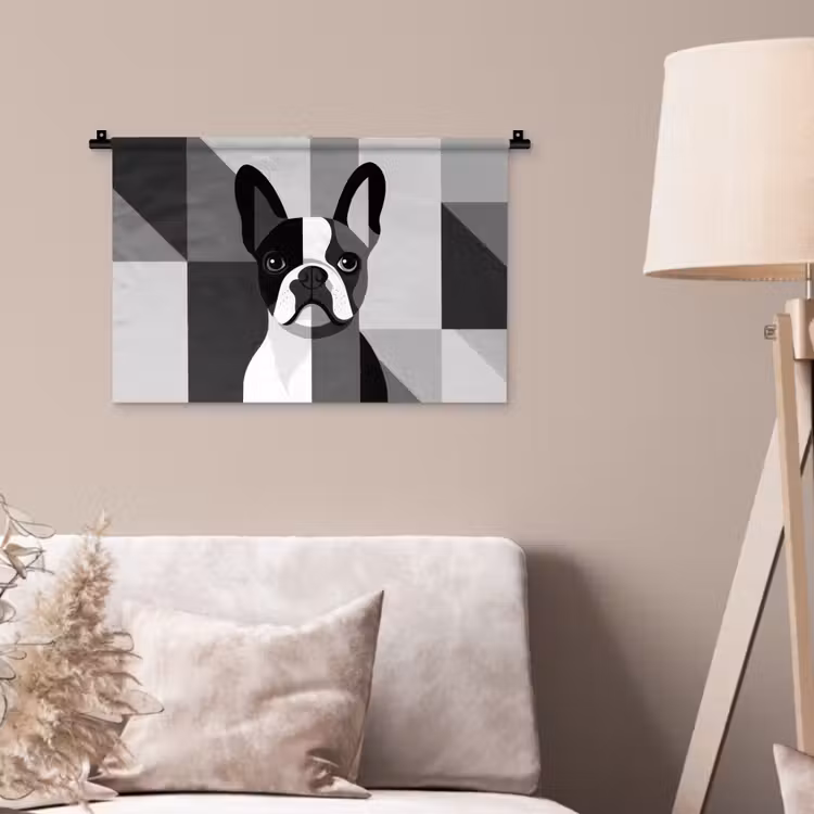 Buldog - Zwart - Abstract - Vlakken Wandkleed katoen klein -sfeer4