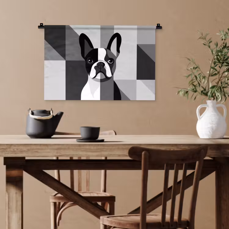 Buldog - Zwart - Abstract - Vlakken Wandkleed katoen klein -sfeer6