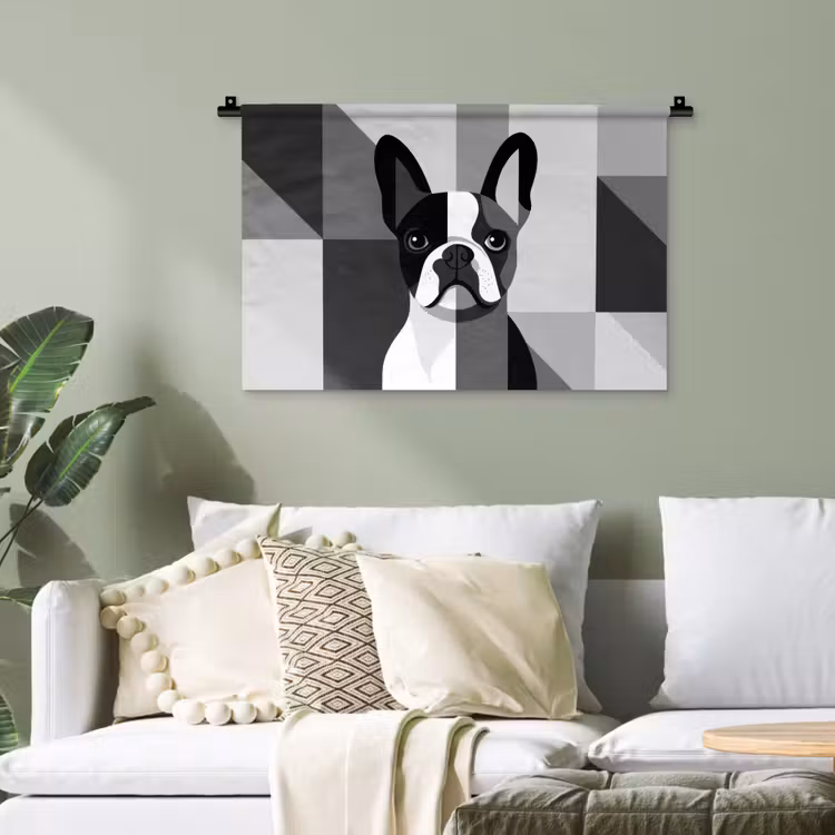Buldog - Zwart - Abstract - Vlakken Wandkleed katoen klein -sfeer7