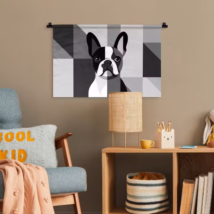 Buldog - Zwart - Abstract - Vlakken Wandkleed katoen klein -wsfeer4_kind