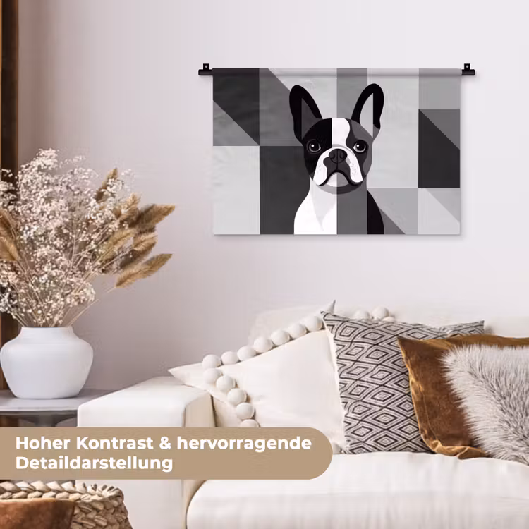 Buldog - Zwart - Abstract - Vlakken Wandkleed katoen klein -tsfeer1_DE