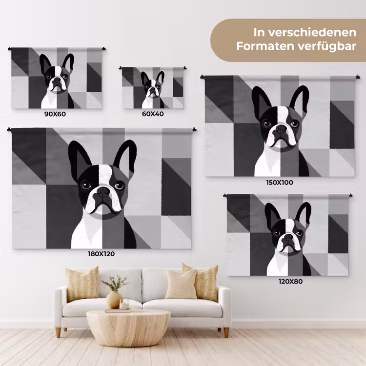 Buldog - Zwart - Abstract - Vlakken Wandkleed katoen klein -tsfeer8_DE