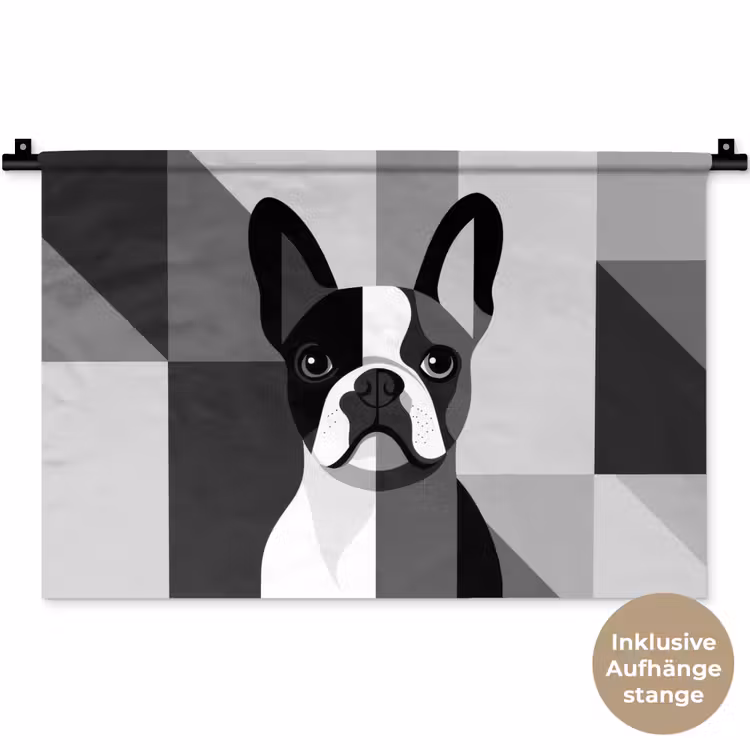 Buldog - Zwart - Abstract - Vlakken Wandkleed katoen klein -t3d_DE
