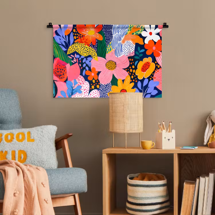 Kleurrijk - Bloemen - Abstract - Stippen Wandkleed katoen klein -wsfeer4_kind