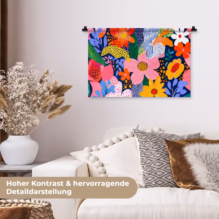 Kleurrijk - Bloemen - Abstract - Stippen Wandkleed katoen klein -tsfeer1_DE