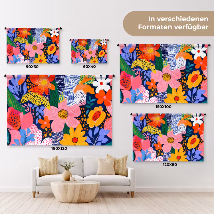 Kleurrijk - Bloemen - Abstract - Stippen Wandkleed katoen klein -tsfeer8_DE