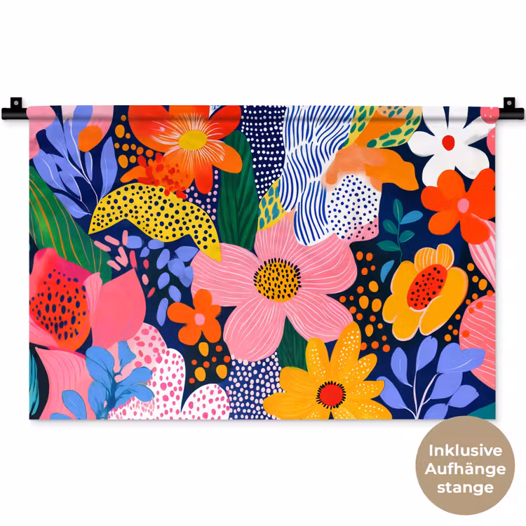 Kleurrijk - Bloemen - Abstract - Stippen Wandkleed katoen klein -t3d_DE