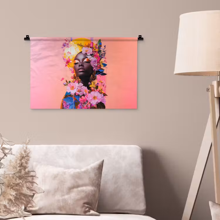 Kleurrijk - Bloemen - Vrouw - Zon Wandkleed katoen klein -sfeer4