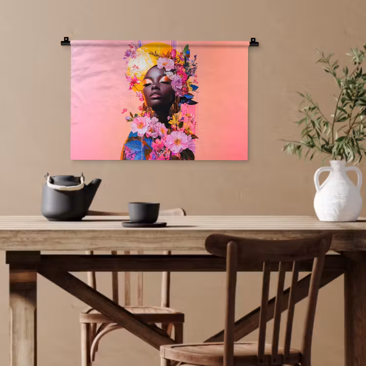 Kleurrijk - Bloemen - Vrouw - Zon Wandkleed katoen klein -sfeer6