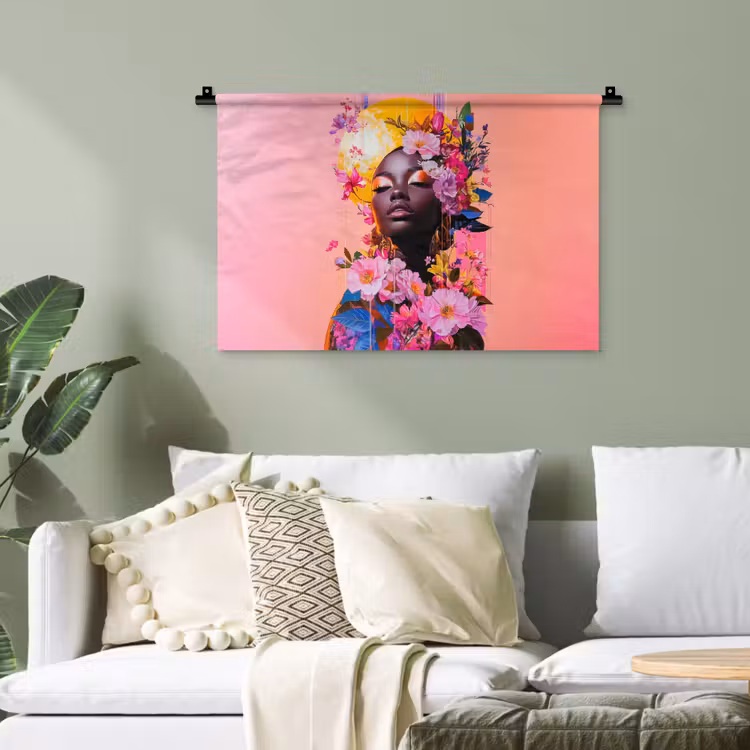 Kleurrijk - Bloemen - Vrouw - Zon Wandkleed katoen klein -sfeer7