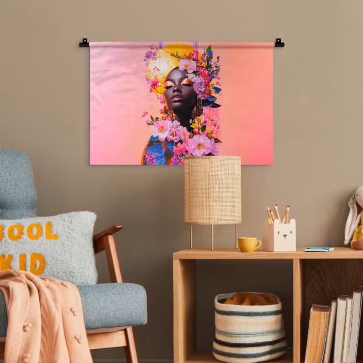 Kleurrijk - Bloemen - Vrouw - Zon Wandkleed katoen klein -wsfeer4_kind