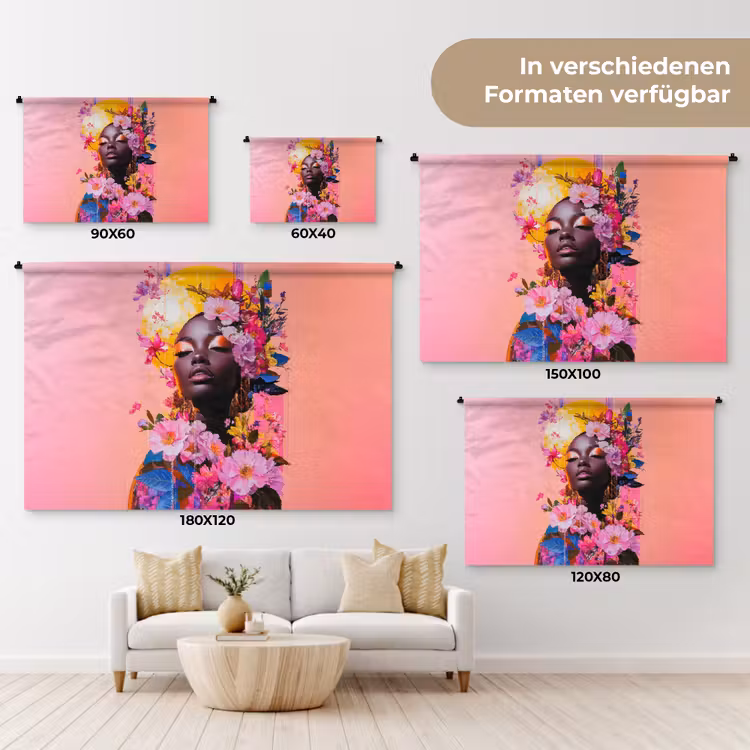 Kleurrijk - Bloemen - Vrouw - Zon Wandkleed katoen klein -tsfeer8_DE