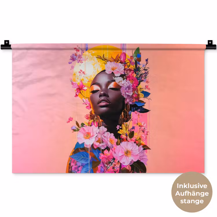 Kleurrijk - Bloemen - Vrouw - Zon Wandkleed katoen klein -t3d_DE