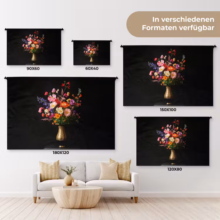Kleurrijk - Boeket - Vaas - Goud Wandkleed katoen klein -tsfeer8_DE