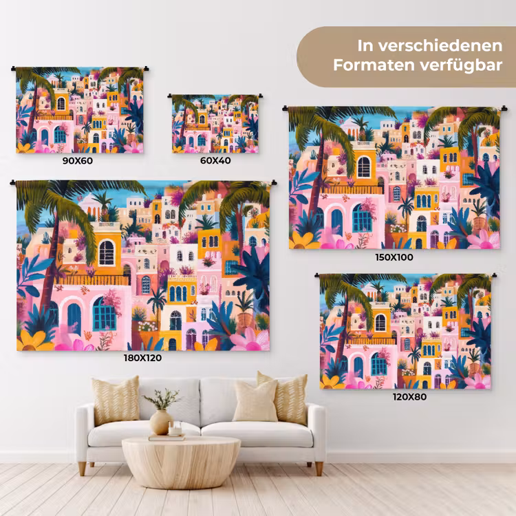 Kleurrijk - Roze - Oranje - Geel - Bloemen Wandkleed katoen klein -tsfeer8_DE