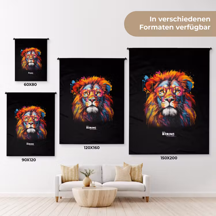 Kleurrijke leeuw in graffiti stijl Wandkleed katoen klein -tsfeer8_DE