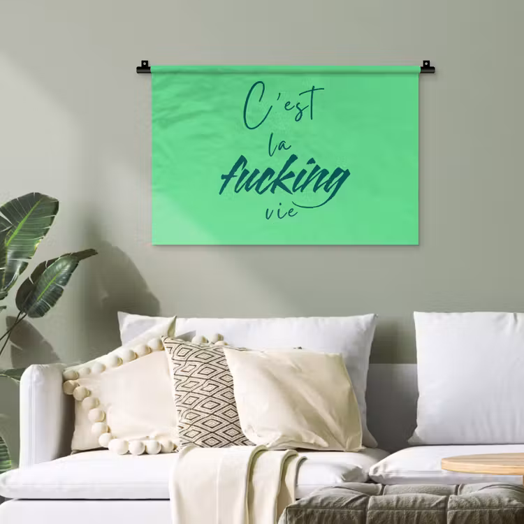 c'est la fucking vie - Groen - Penseelstijl Wandkleed katoen klein -sfeer7
