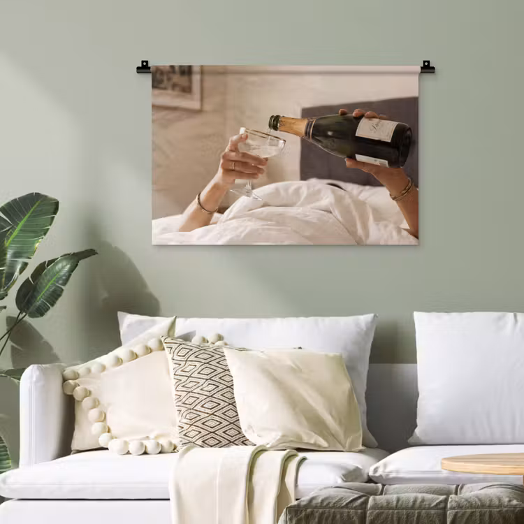 Champagne - Bed - Bubbels Wandkleed katoen klein -sfeer7