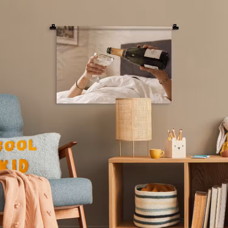 Champagne - Bed - Bubbels Wandkleed katoen klein -wsfeer4_kind