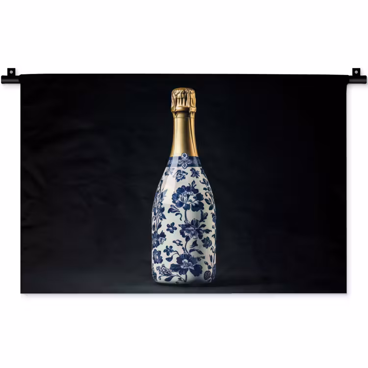 Champagne - Bloemen - Goud - Chique Wandkleed katoen klein -zz3d