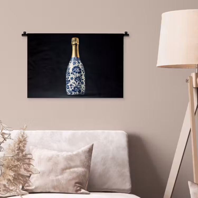 Champagne - Bloemen - Goud - Chique Wandkleed katoen klein -sfeer4