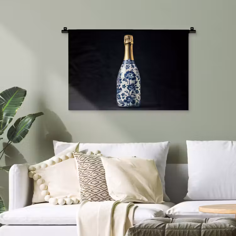 Champagne - Bloemen - Goud - Chique Wandkleed katoen klein -sfeer7