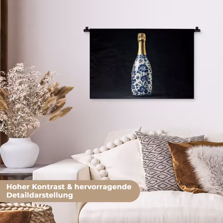 Champagne - Bloemen - Goud - Chique Wandkleed katoen klein -tsfeer1_DE