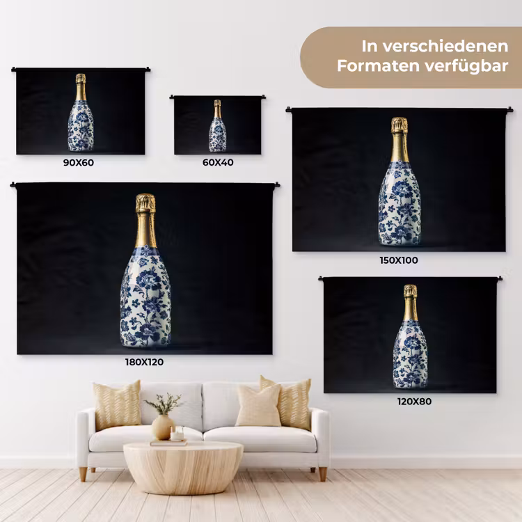 Champagne - Bloemen - Goud - Chique Wandkleed katoen klein -tsfeer8_DE