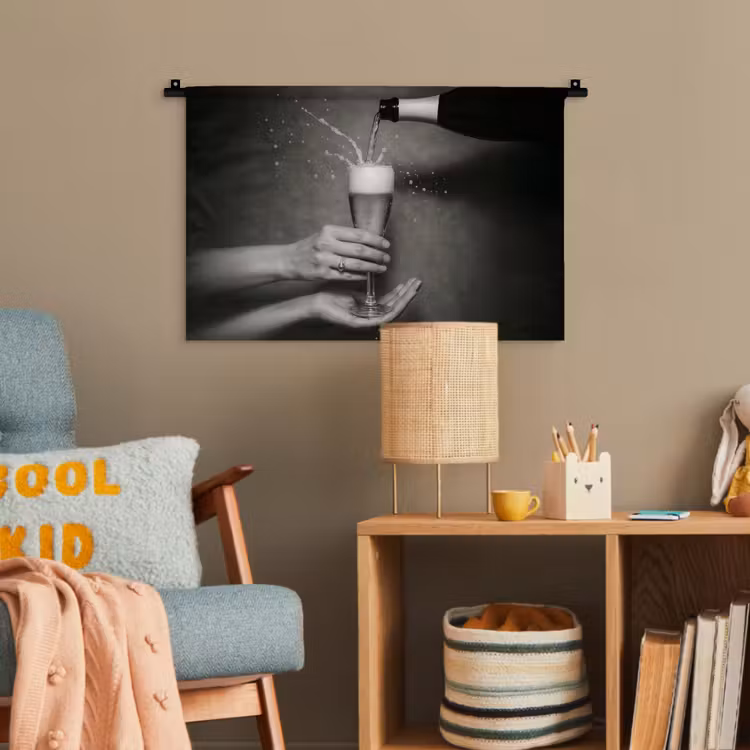 Champagnefles - Glas - Minimalistisch - Spetters Wandkleed katoen klein -wsfeer4_kind