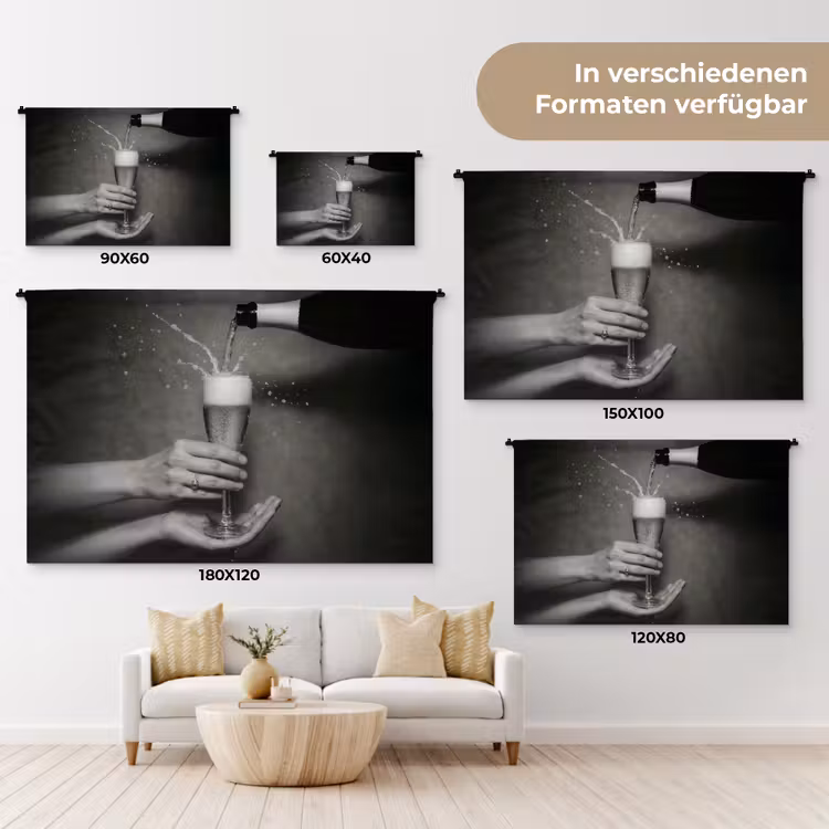 Champagnefles - Glas - Minimalistisch - Spetters Wandkleed katoen klein -tsfeer8_DE